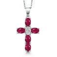thumbnail image 1 of Gem Stone King 925 Sterling Silver Red Ruby and Lab Grown Diamond Cross Pendant Necklace for Women | 3.40 Cttw | Gemstone July Birthstone | Oval 6X4MM | With 18 inch Chain, 1 of 6