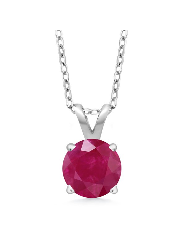 925 Sterling Silver Red Ruby Pendant Necklace for Women (1.00 Cttw, Gemstone July Birthstone, Round 6MM, With 18 inch Silver Chain)