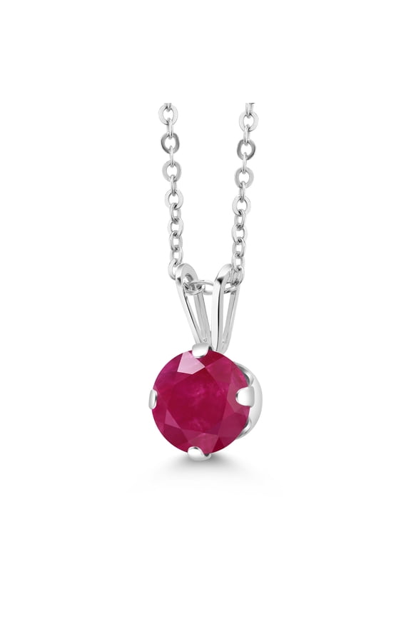 925 Sterling Silver Red Ruby Pendant Necklace for Women (1.00 Cttw, Gemstone July Birthstone, Round 6MM, with 18 inch Chain)