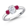 thumbnail image 1 of Gem Stone King 925 Sterling Silver White Moissanite and Red Ruby Engagement Ring for Women | 1.40 Cttw | Oval 7X5MM | Gemstone Birthstone | Size 7, 1 of 7