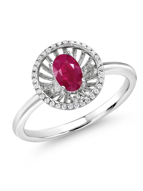 925 Sterling Silver Red Ruby Ring for Women (1.08 Cttw, Oval 6X4MM, Gemstone July Birthstone, Size 6)