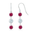 thumbnail image 1 of Gem Stone King 925 Sterling Silver Red Ruby and Sky Blue Aquamarine 3 Stone French Wire Dangle Earrings for Women (3.14 Cttw, Gemstone July Birthstone, Round 5MM), 1 of 2