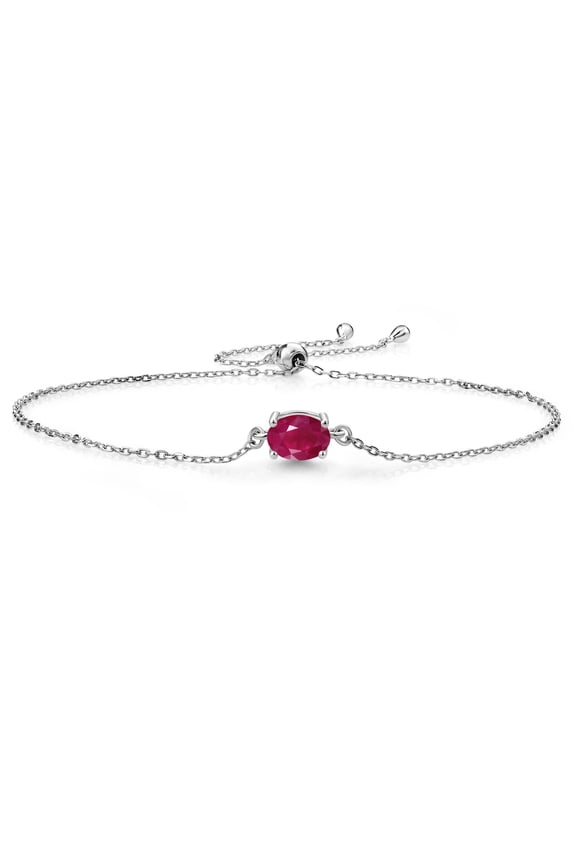 925 Sterling Silver Red Ruby Solitaire Bracelet for Women (1.00 Cttw, Oval Cut 7x5mm)
