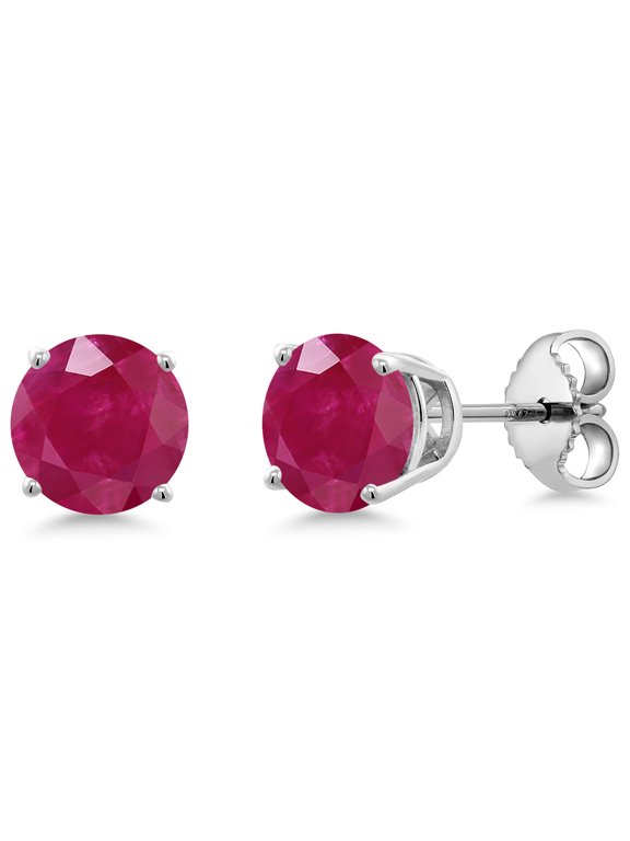 925 Sterling Silver Red Ruby Stud Earrings for Women | 2.00 Cttw | Gemstone July Birthstone | Round 6MM