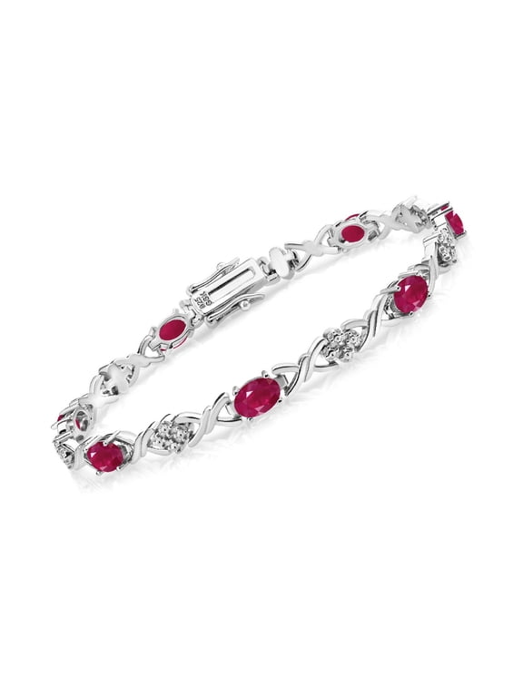 925 Sterling Silver Red Ruby Tennis Bracelet for Women (4.80 Cttw, Gemstone July Birthstone, Oval 6X4MM, 7 inch)