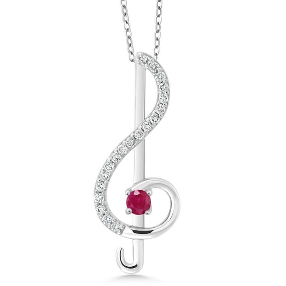Gem Stone King Red Ruby Treble Clef Pendant Necklace Music Note Jewelry Gift for Women By Keren Hanan | 925 Sterling Silver | 0.35 Cttw | Gemstone Birthstone | With 18 inch Silver Chain