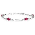 thumbnail image 1 of Gem Stone King 925 Sterling Silver Red Ruby and White Lab Grown Diamond Tennis Bracelet for Women | 4.30 Cttw | Gemstone July Birthstone | Oval 7X5MM | 6 inch + 1 inch Extender, 1 of 3