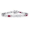 thumbnail image 1 of Gem Stone King 925 Sterling Silver Red Ruby and White Moissanite and Lab Grown Diamond Bracelet for Women | 4.41 Cttw | Gemstone July Birthstone | Oval 6X4MM | Length 7.25 inches, 1 of 7