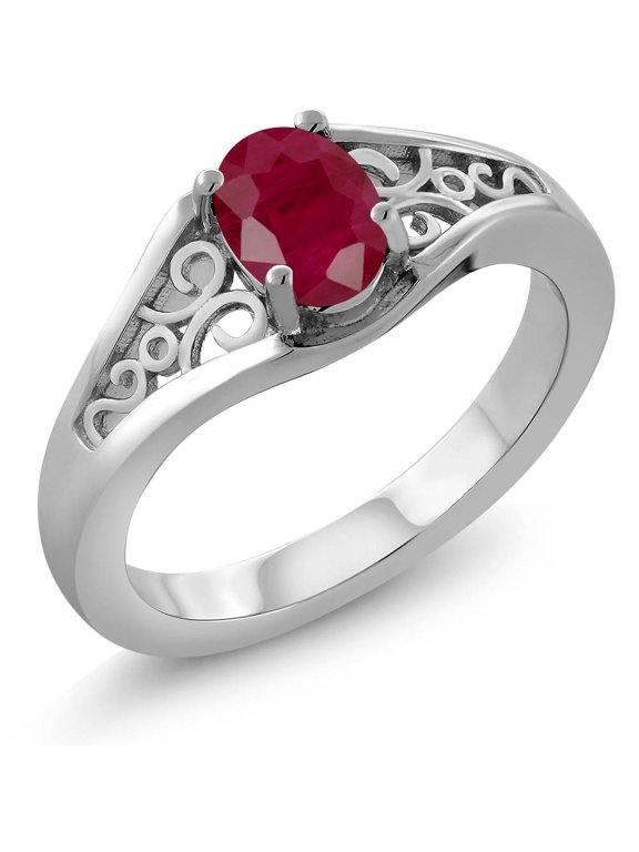 925 Sterling Silver Red Ruby Women's Ring (1.02 Cttw, Gemstone Birthstone, Size 6)