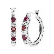 Gem Stone King 925 Sterling Silver Red Ruby and White Lab Grown Diamond Accent Women's Hoop Earrings (0.83 Cttw, 22MM = 0.85 inches Diameter)