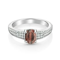 Gem Stone King 925 Sterling Silver Red Tiger Eye Engagement Ring for Women (1.73 Cttw, Oval 8X6MM, Gemstone Birthstone, Size 6)