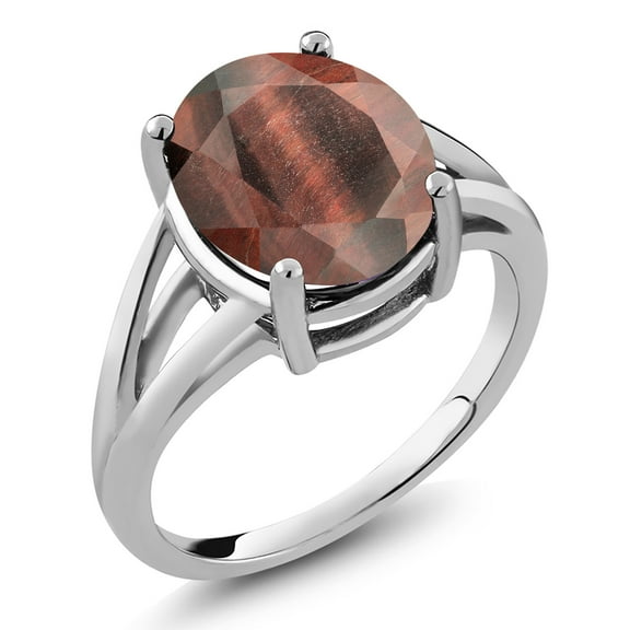 Gem Stone King 925 Sterling Silver Red Tiger Eye Ring for Women (4.00 Cttw, Gemstone Birthstone, Oval 12X10MM, Available in Size 5,6,7,8,9)