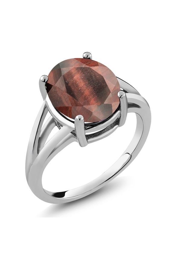925 Sterling Silver Red Tiger Eye Ring for Women (4.00 Cttw, Gemstone Birthstone, Oval 12X10MM, Available in Size 5,6,7,8,9)
