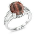 thumbnail image 1 of Gem Stone King 925 Sterling Silver Red Tiger Eye Ring for Women (4.48 Cttw, Oval 12X10MM, Gemstone Birthstone, Available in Size 5, 6, 7, 8, 9), 1 of 4