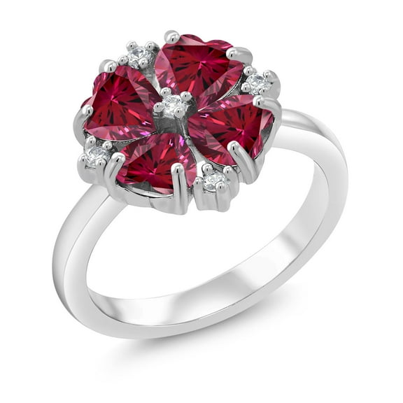 Gem Stone King 1.84 Cttw Red Zirconia Ring for Women | 925 Sterling Silver | Heart Shape 5MM | Gemstone Birthstone | Wedding Engagement Anniversary Promise Ring for Women | Size 8