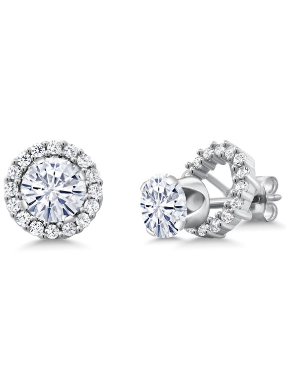 925 Sterling Silver Removable Jacket Stud Earrings Set with Round 1.60cttw Moissanite