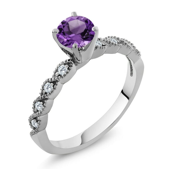 Gem Stone King 925 Sterling Silver Ring Round Purple Amethyst and Moissanite (1.12 Cttw, Size 6)