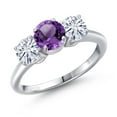 thumbnail image 1 of Gem Stone King 925 Sterling Silver Purple Amethyst and White Moissanite Engagement Ring for Women | 2.00 Cttw | Round 6MM | Gemstone February Birthstone | Size 8, 1 of 7