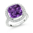 thumbnail image 1 of Gem Stone King 925 Sterling Silver Ring Amethyst Moissanite (7.28 Cttw), 1 of 4