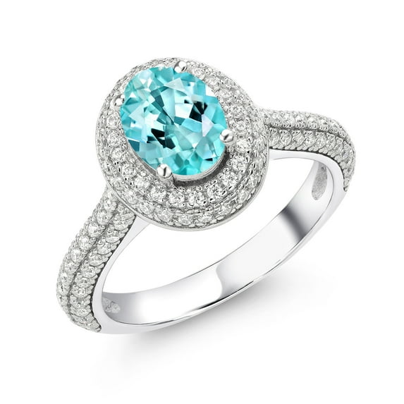 Gem Stone King 925 Sterling Silver Ring Apatite Moissanite (1.84 Cttw)