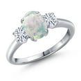 thumbnail image 1 of Gem Stone King 925 Sterling Silver Ring Cabochon Simulated Opal Moissanite (1.46 Cttw), 1 of 7