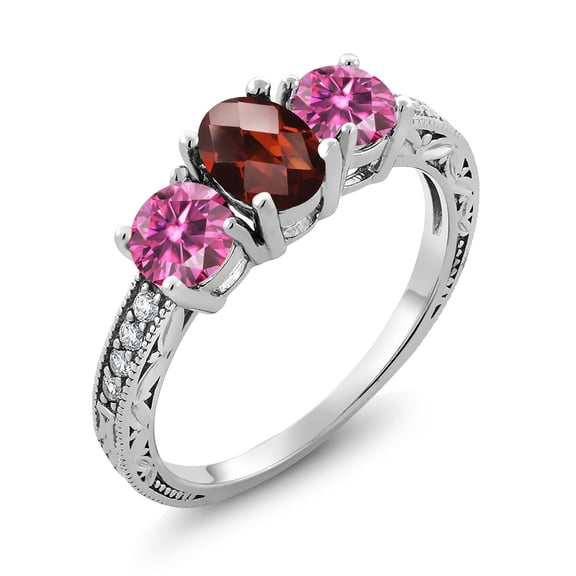 Gem Stone King 925 Sterling Silver Ring Checkerboard Garnet Pink Moissanite (2.12 Cttw) (Size 8)