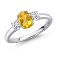 thumbnail image 1 of Gem Stone King 925 Sterling Silver Yellow Citrine and White Moissanite Engagement Ring for Women | 1.07 Cttw | Oval 7X5MM | Gemstone November Birthstone | Size 5, 1 of 7