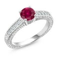 thumbnail image 1 of Gem Stone King 925 Sterling Silver Ring Round Red Created Ruby and Moissanite (1.15 Cttw, Size 8), 1 of 5