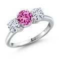 thumbnail image 1 of Gem Stone King 925 Sterling Silver Pink Created Sapphire and White Moissanite Engagement Ring for Women | 2.00 Cttw | Round 6MM | Gemstone September Birthstone | Size 9, 1 of 7