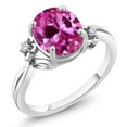 thumbnail image 1 of Gem Stone King 925 Sterling Silver Ring Oval Pink Created Sapphire and Moissanite (3.33 Cttw, Size 6), 1 of 4