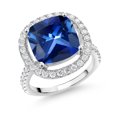 thumbnail image 1 of Gem Stone King 925 Sterling Silver Ring Created Sapphire Moissanite (9.38 Cttw), 1 of 4