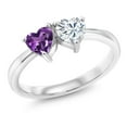 thumbnail image 1 of Gem Stone King 925 Sterling Silver Fashion Right-Hand Ring Set with Heart Shape Purple Amethyst and Moissanite (0.92 Cttw, Size 9), 1 of 6