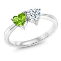 Gem Stone King 925 Sterling Silver Fashion Right-Hand Ring Set with Heart Shape Green Peridot and Moissanite (1.00 Cttw, Size 8)