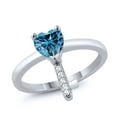 thumbnail image 1 of Gem Stone King 925 Sterling Silver Fashion Right-Hand Ring Heart Shape Persian Blue Moissanite and (0.85 Cttw, Size 7), 1 of 2