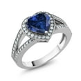 thumbnail image 1 of Gem Stone King 925 Sterling Silver Ring Heart Shape Simulated Sapphire and Moissanite (1.29 Cttw) (Size 7), 1 of 4