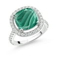 thumbnail image 1 of Gem Stone King 925 Sterling Silver Ring Malachite Moissanite (5.69 Cttw), 1 of 3