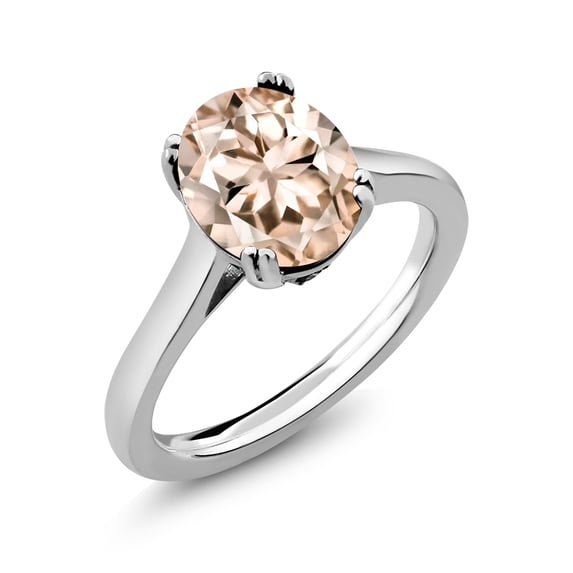 Gem Stone King 925 Sterling Silver Peach Morganite and White Moissanite Engagement Ring for Women | 3.23 Cttw | Oval 11X9MM | Gemstone October Birthstone | Size 7