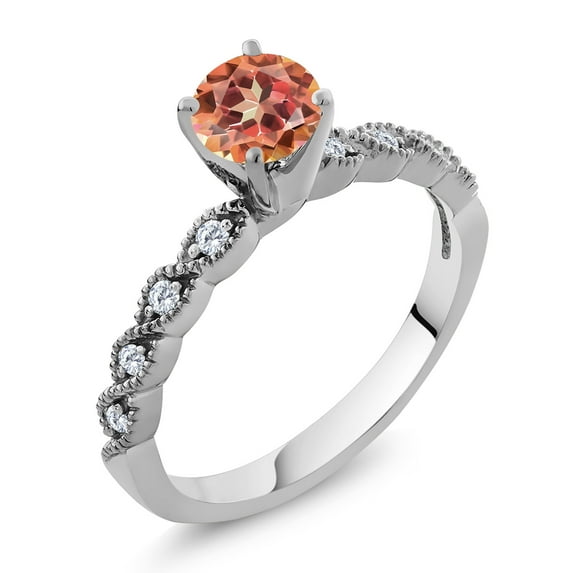 Gem Stone King 925 Sterling Silver Ring Round Ecstasy Mystic Topaz and Moissanite (1.12 Cttw, Size 8)