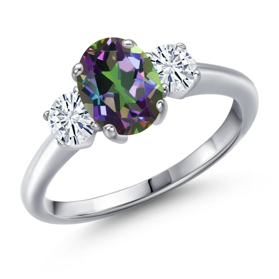 Gem Stone King 925 Sterling Silver Ring Mystic Topaz Moissanite (2.04 Cttw)