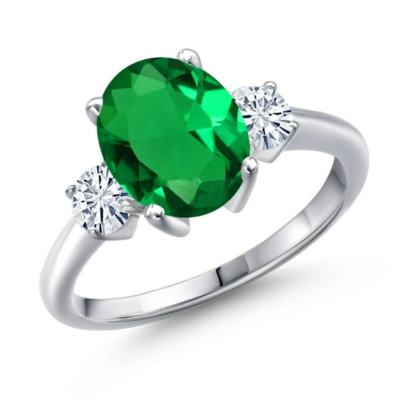 Gem Stone King 925 Sterling Silver Ring Nano Emerald Moissanite (2.46 Cttw)