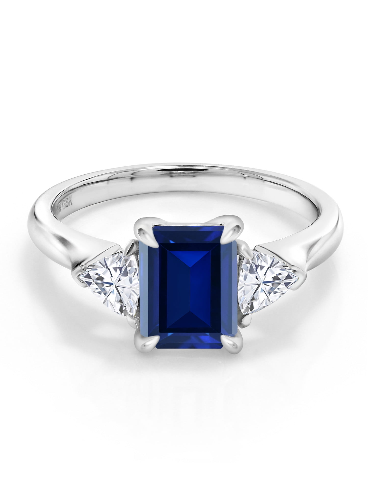 Gem Stone King 925 Sterling Silver Ring Octagon Created Sapphire