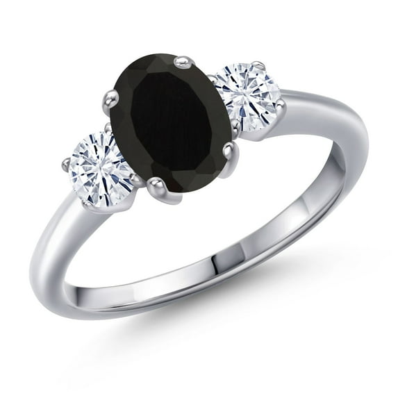 Gem Stone King 925 Sterling Silver Ring Onyx Moissanite (2.06 Cttw)