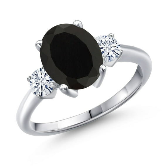 Gem Stone King 925 Sterling Silver Ring Onyx Moissanite (2.96 Cttw)