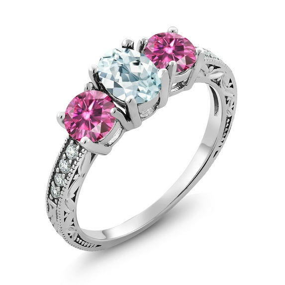 Gem Stone King 925 Sterling Silver Ring Oval Aquamarine Pink Moissanite (1.87 Cttw) (Size 5)