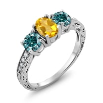 Gem Stone King 925 Sterling Silver Ring Oval Citrine Blue Moissanite (1.87 Cttw) (Size 9)