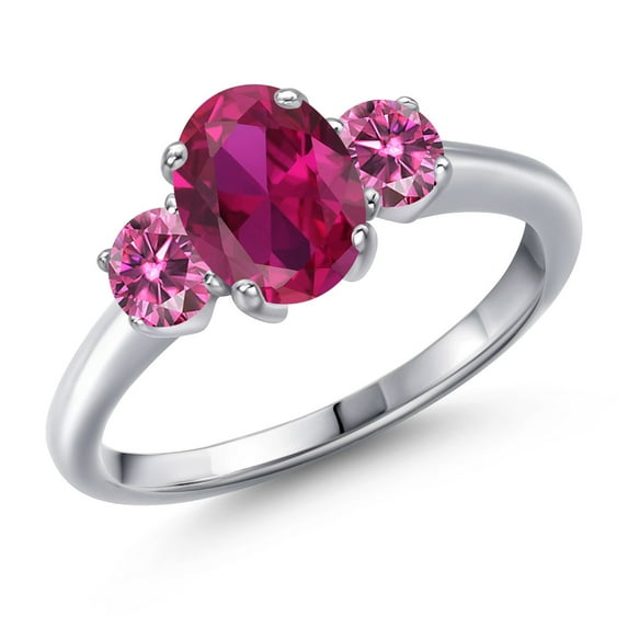 Gem Stone King 925 Sterling Silver Ring Oval Created Ruby and Pink Moissanite (1.81 Cttw)