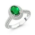 thumbnail image 1 of Gem Stone King 925 Sterling Silver Ring Oval Nano Emerald Moissanite (1.39 Cttw), 1 of 5