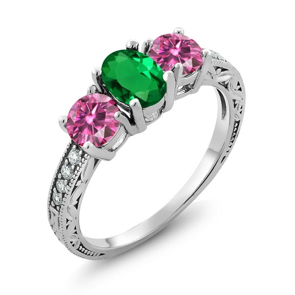 Gem Stone King 925 Sterling Silver Ring Oval Nano Emerald Pink Moissanite (1.72 Cttw) (Size 7)
