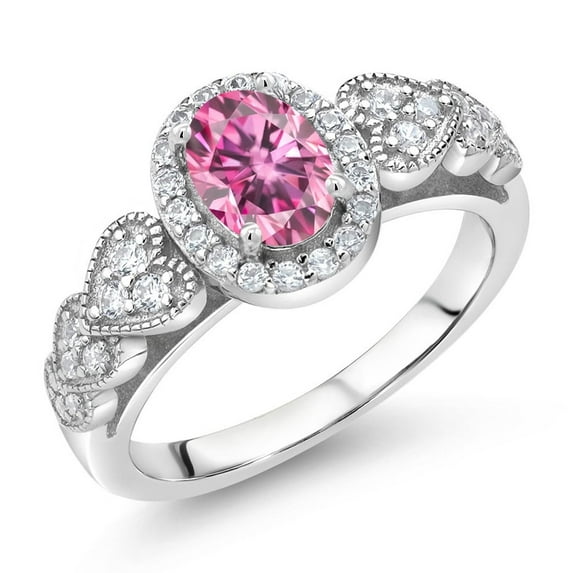 Gem Stone King 925 Sterling Silver Ring Oval Pink Moissanite (1.33 Cttw)