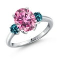 thumbnail image 1 of Gem Stone King 925 Sterling Silver Ring Oval Pink Moissanite and Topaz London Blue (3.48 Cttw, Size 6), 1 of 6